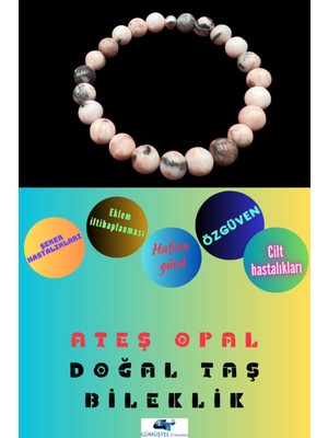Doğal Taş Dünyası Sertifikalı Ateş Opal Doğal Taş Bileklik Aaa Kalite 8 mm