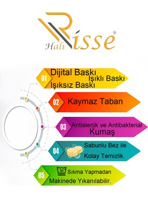 Risse Dijital Baskılı Kaymaz Taban Yıkanabilir Siyah Taşlı Çiçek Desenli 2'li Banyo Paspası