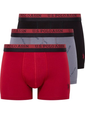U.S. Polo Assn. Erkek Baskılı-Bordo-Siyah 3'lü Boxer 80522