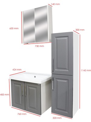 Karen Banyo Arin 80 cm Banyo Dolabı Seti,boy Dolaplı Antrasit, Mdf, Lavabo Dahil,lavabolu