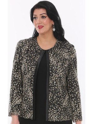 Ladies First Büyük Beden 3755 Siyah-Altın Ceket+Bluz Takım