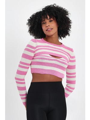 Alexander Gardi Pencere Detaylı Pembe Crop Kazak (A92372-S)