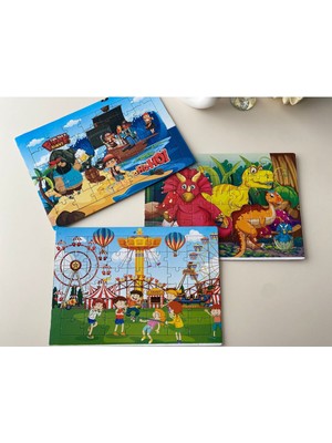 Yıldız Puzzle 3 Adet 42 Parça Orta Boy Çocuk Egitici Arkası Boyamalı Yapboz