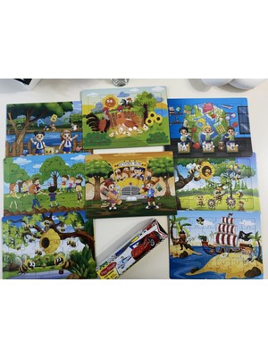 Yıldız Puzzle 8'li 30 Parça Küçük Boy Arkası Boyamalı Yapboz+ 12'li Boyama Kalemi+Boyama Kitabı+ Oyun Hamuru