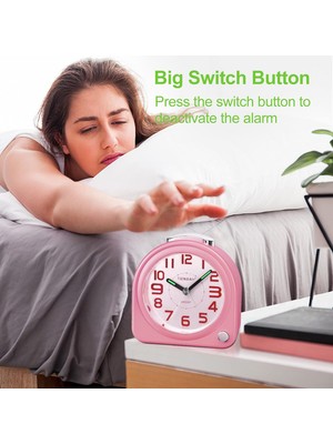 Aqqog Analog Alarm Saati Ağır Uyuyanlar Için Pille Çalışan Yetişkinler Yatak Odaları Başucu Çocuklar Gençler Gece Işığıyla Geçmeyen Alarm Saatleri (Pembe) (Yurt Dışından)