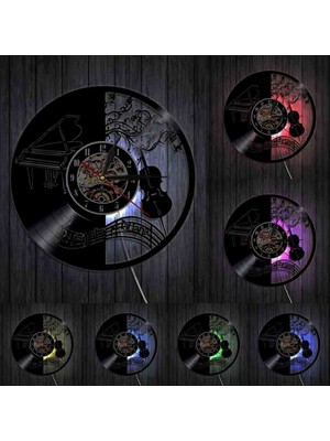 Aqqog Müzik Vinil Kayıt Duvar Saati - Müzik Aleti Keman Piyano LED Işık Duvar Saati - Vinil Saat - Oturma Odası Duvar Dekoru - Müzik Severler Için Hediyeler (Yurt Dışından)