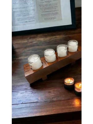 Nefha Candle Masif  Ahşap Özel Tasarım Dekoratif Dörtlü Mumluk ve Kokulu Soya Wax Mum Koku Seçenekleri Açıklamada