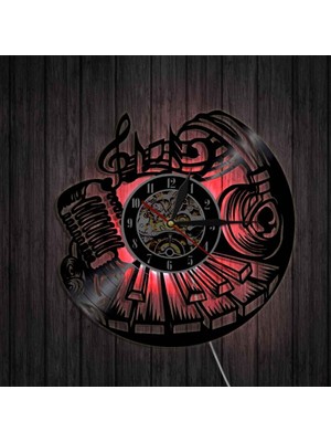 Müzik Vinil Kayıt Duvar Saati -Mikrofon Kesim Desenli LED Işık Duvar Saati -Vinil Saat -Oturma Odası Duvar Dekoru - Müzik Aşığı Için Benzersiz Hediyeler (Yurt Dışından)