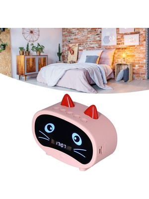 Dijital Çalar Saat Hoparlörü, Sıcaklık Göstergeli Karikatür Kedi Çalar Saat, Çift Çalar Saat, Bluetooth Hoparlör, Radyo, Yatak Odası Ofisi Için Eller Serbest Çağrı (Pembe) (Yurt Dışından)