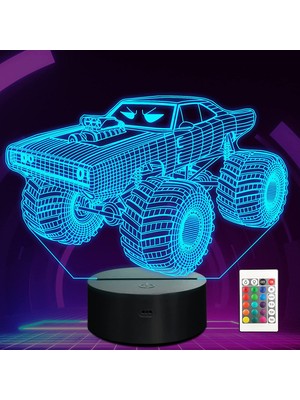 Aqqogib Monster Trucks Gece Işık Vroom 3D Illusion Lambası 16 Renk Uzaktan Kumanda ile Değişen Yaratıcı Doğum Günü Hediyeleri Çocuk Boys Yatak Odası Dekor (Yurt Dışından)