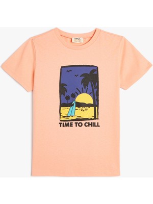 Koton Tişört Yaz Temalı Kısa Kollu Bisiklet Yaka Pamuklu