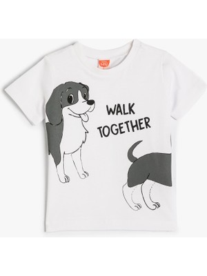 Koton Tişört Kısa Kollu Köpek Baskılı Bisiklet Yaka Pamuklu