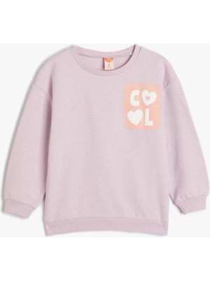 Koton Sweatshirt Baskı Detaylı Uzun Kollu Şardonlu Pamuklu