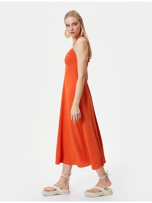 Koton Askılı Midi Elbise Boyundan Bağlamalı Drapeli