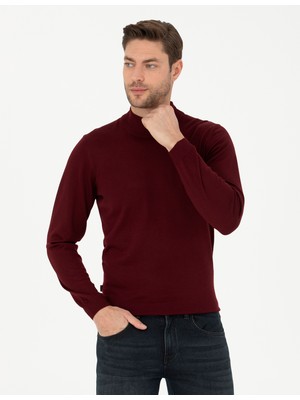 Pierre Cardin Erkek Kırmızı Slim Fit Yarım Balıkçı Yaka Yün Karışımlı Basic Triko Kazak 50270055-VR030