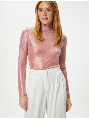 Koton Uzun Kollu Tişört Dik Yaka Metalik