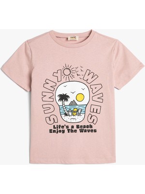 Koton Tişört Kısa Kollu Bisiklet Yaka Kuru Kafa Baskılı Pamuklu