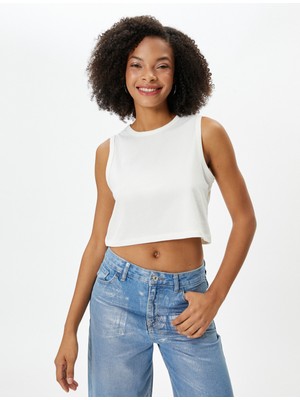 Koton Kolsuz Basic Crop Tişört Bisiklet Yaka Pamuklu