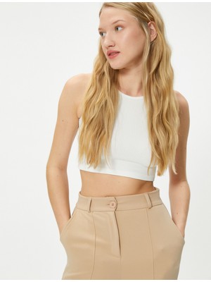 Koton Basic Crop Atlet Yuvarlak Yaka Ribanalı