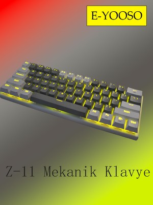 E-Yooso Z-11 Kırmızı Swıtch Metal Kasa %60 Mini Mekanik Oyuncu Klavyesi Hot Swap Antighost Kablolu Sarı LED