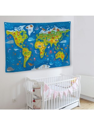 Ne Verelim Size Eğitici Dünya Haritası Dünya Atlası Çocuk ve Bebek Odası  Duvar Örtüsü-Halısı 3774