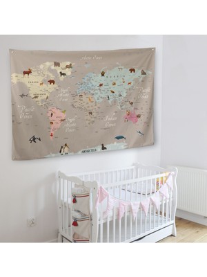 Ne Verelim Size Eğitici Dünya Haritası Dünya Atlası Çocuk ve Bebek Odası  Duvar Örtüsü-Halısı 3817