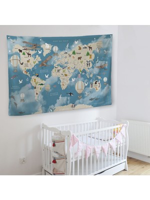 Ne Verelim Size Eğitici Dünya Haritası Dünya Atlası Çocuk ve Bebek Odası  Duvar Örtüsü-Halısı 3827