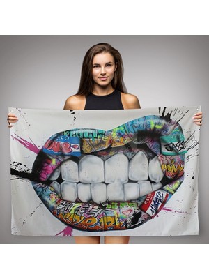 Ne Verelim Size Renkli Dudak Graffiti Kanvas Duvar Örtüsü-Halısı, Banksy Sokak SANATI-5413