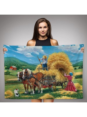 Ne Verelim Size At Arabasına Saman Yükleyen Köylüler Duvar ÖRTÜSÜ-HALISI-6531