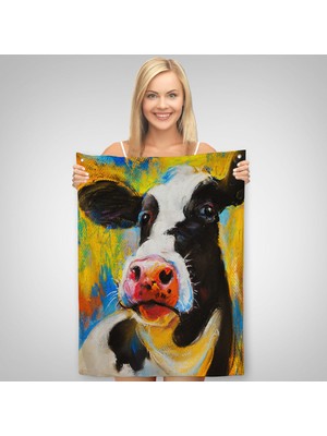 Ne Verelim Size Modern Sanat Inek Portresi Dekoratif Duvar Örtüsü - HALISI-5936