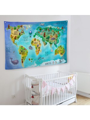 Ne Verelim Size Eğitici Dünya Haritası Dünya Atlası Çocuk ve Bebek Odası  Duvar Örtüsü-Halısı 3800