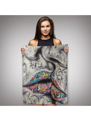 Ne Verelim Size Öpüşme Kanvas Duvar Sanatı, Öpüşme Banksy Tarzı Graffiti Sokak Duvar Örtüsü - HALISI-5313