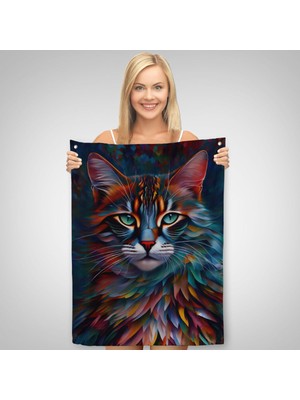 Ne Verelim Size Renkli Karizmatik Kedi Dekoratif Duvar Örtüsü - HALISI-6225