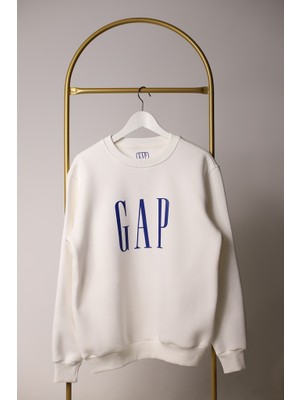 Lolipop Kids Store Beyaz Gap Baskılı Unisex Yetişkin Sweatshirt