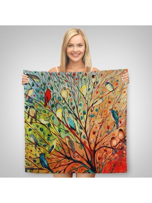 Ne Verelim Size Renkli Ağaçtaki Renkli Kuşlar Kanvas Duvar ÖRTÜSÜ-HALISI-5887