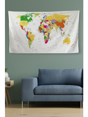 Ne Verelim Size Duvar Örtüsü / Halısı Dünya Haritası Kanvas Kumaş -3955