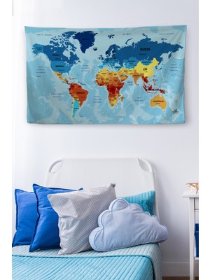 Ne Verelim Size Duvar Örtüsü / Halısı Detaylı Güncel Türkçe Dünya Haritası  Kaliteli Kanvas KUMAŞ-3973