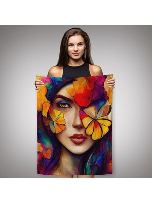 Ne Verelim Size Çiçek ve Kadın Temalı Dekoratif Duvar Örtüsü - HALISI-6192