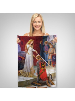 Ne Verelim Size The Accolade - Edmund Blair Leighton Şövalyenin Kraliçeye Sadakat Duvar ÖRTÜSÜ-HALISI-6460