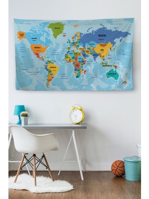 Ne Verelim Size Duvar Örtüsü / Halısı Detaylı Güncel Türkçe Dünya Haritası  Kaliteli Kanvas KUMAŞ-3974
