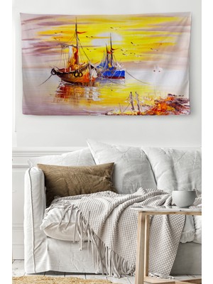 Ne Verelim Size Duvar Örtüsü Denizdeki Yelkenliler Yağlıboya Görünümlü Kanvas Duvar HALISI-3997