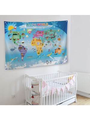 Ne Verelim Size Eğitici Dünya Haritası Çocuk Odası  Duvar Örtüsü-Halısı 3779