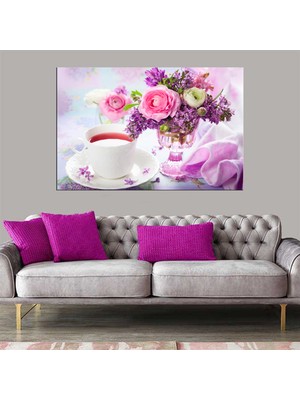 Ne Verelim Size Dekoratif Baskı Çay ve Çiçekler Kanvas Tablo