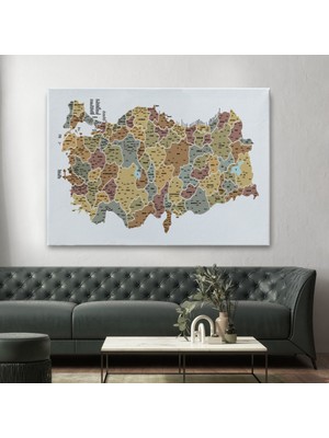 Ne Verelim Size Türkiye Haritası Kanvas Tablo İl ve İlçeli Ayrıntılı Eğitici Dekoratif Tablo 3050