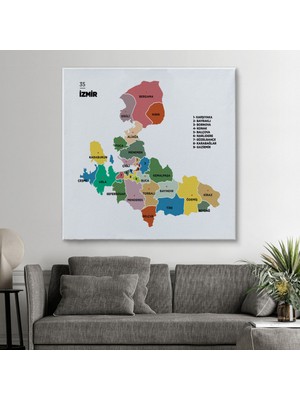 Ne Verelim Size Izmir İli ve İlçeler Haritası Dekoratif Kanvas Tablo 1368