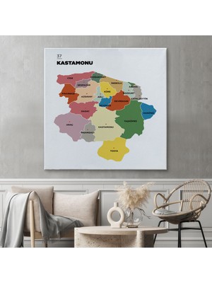 Ne Verelim Size Kastamonu İli ve İlçeler Haritası Dekoratif Kanvas Tablo 1383