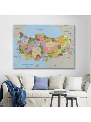 Ne Verelim Size Kanvas Türkiye Haritası Komşulu Ülkeli Dekoratif 1067