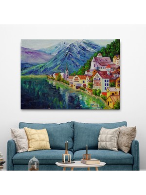 Ne Verelim Size Avusturya Hallstatt Yağlıboya Görünüm Dekoratif Kanvas Duvar Tablosu-3438