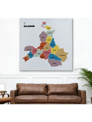 Ne Verelim Size Balıkesir İli ve İlçeler Haritası Dekoratif Kanvas Tablo 1280
