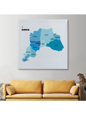 Ne Verelim Size Burdur İli ve İlçeler Haritası Dekoratif Kanvas Tablo 1305